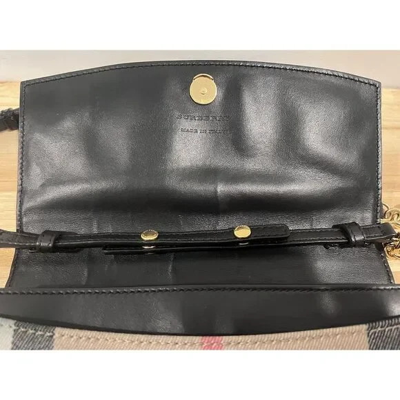 Burberry Henley Check Leather Wallet On Chain Black Shoulder Crossbody Bag - Picture 15 of 15